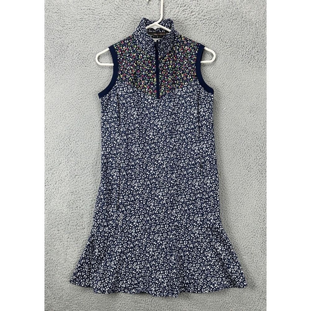 RLX Ralph Lauren Golf Dress Women Small Navy Blue Floral Wicking Quarter Zip New